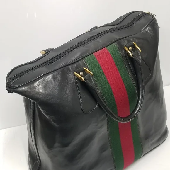 Rare Vintage Gucci Web Tall Boston Weekender Carryall luggage Travel bag - Picture 10 of 16